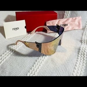 NEW!! $605 FENDI FREEDOM FF Rimless Pink Sunglasses w/Crystals FF-0382-S-035J-0J